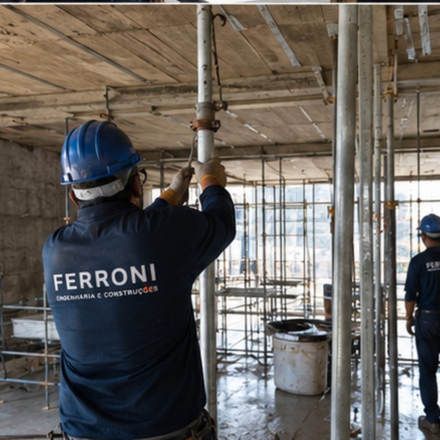 Escoramento metálico em obra de reforço e retrofit estrutural
